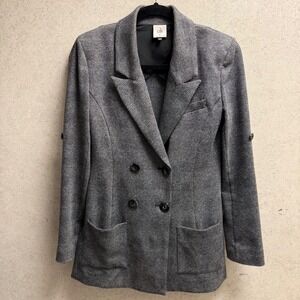 Cabi XS Womens Gray Black Boss Lady Church Career Roll Tab Sleeve Blazer